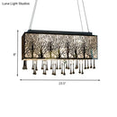 GobekUsa White Modern Island Light with 3 Waterdrop Crystal Heads and Forest Pattern