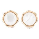 White Mother of Pearl Golden Bamboo Clip Earrings