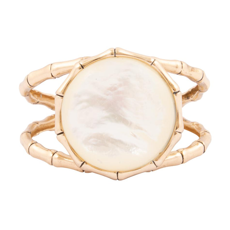 White Mother of Pearl Golden Bamboo Cuff Bracelet