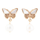White Mother of Pearl Golden Butterflies Post Drop Earrings