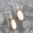 White Mother of Pearl Oval Golden Drop Earrings