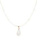 White Mother of Pearl Tear Drop Golden Pendant Necklace