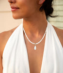 White Mother of Pearl Tear Drop Golden Pendant Necklace