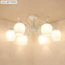 GobekUsa White Opaline Glass Cone Ceiling Lamp - 6-Light Semi Flush Chandelier in Countryside Style - 18.5"/24.5" Width