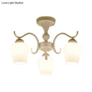 GobekUsa White Opaline Glass Cone Ceiling Lamp - 6-Light Semi Flush Chandelier in Countryside Style - 18.5"/24.5" Width