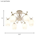 GobekUsa White Opaline Glass Cone Ceiling Lamp - 6-Light Semi Flush Chandelier in Countryside Style - 18.5"/24.5" Width