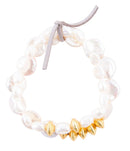 White Pearl Golden Stretch Bracelet Set