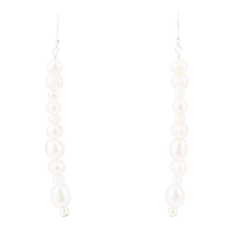 White Pearl Linear Sterling Silver Drop Earrings