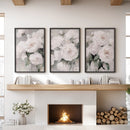 Romantic White Flower 3 Piece Wall Art. Peony Painting Print by Wall Art Set
