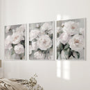 Romantic White Flower 3 Piece Wall Art. Peony Painting Print by Wall Art Set