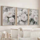 Romantic White Flower 3 Piece Wall Art. Peony Painting Print by Wall Art Set