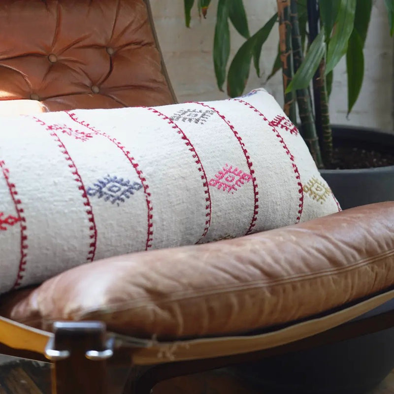 Handwoven Cotton Lumbar Pillow | Vintage Cushions for Modern Decor