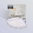 White plastic corner bathroom shelf organizer caddy with hooks bathroom by Decorbites