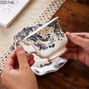 White porcelain classic blue & gold tea cup set dining room scalloped by Decorbites