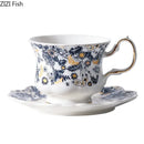 White porcelain classic blue & gold tea cup set dining room scalloped by Decorbites