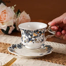 White porcelain classic blue & gold tea cup set dining room scalloped by Decorbites