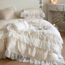 GobekUsa French Lace Ruffles Flowers Bedding Set: Duvet Cover, Sheet Set, Pillowcases