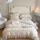 GobekUsa French Lace Ruffles Flowers Bedding Set: Duvet Cover, Sheet Set, Pillowcases