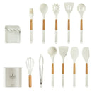 GobekUsa 10/13 PCS Silicone Kitchen Cookware Set - High Temperature Resistant Non-Stick with Wooden Handle