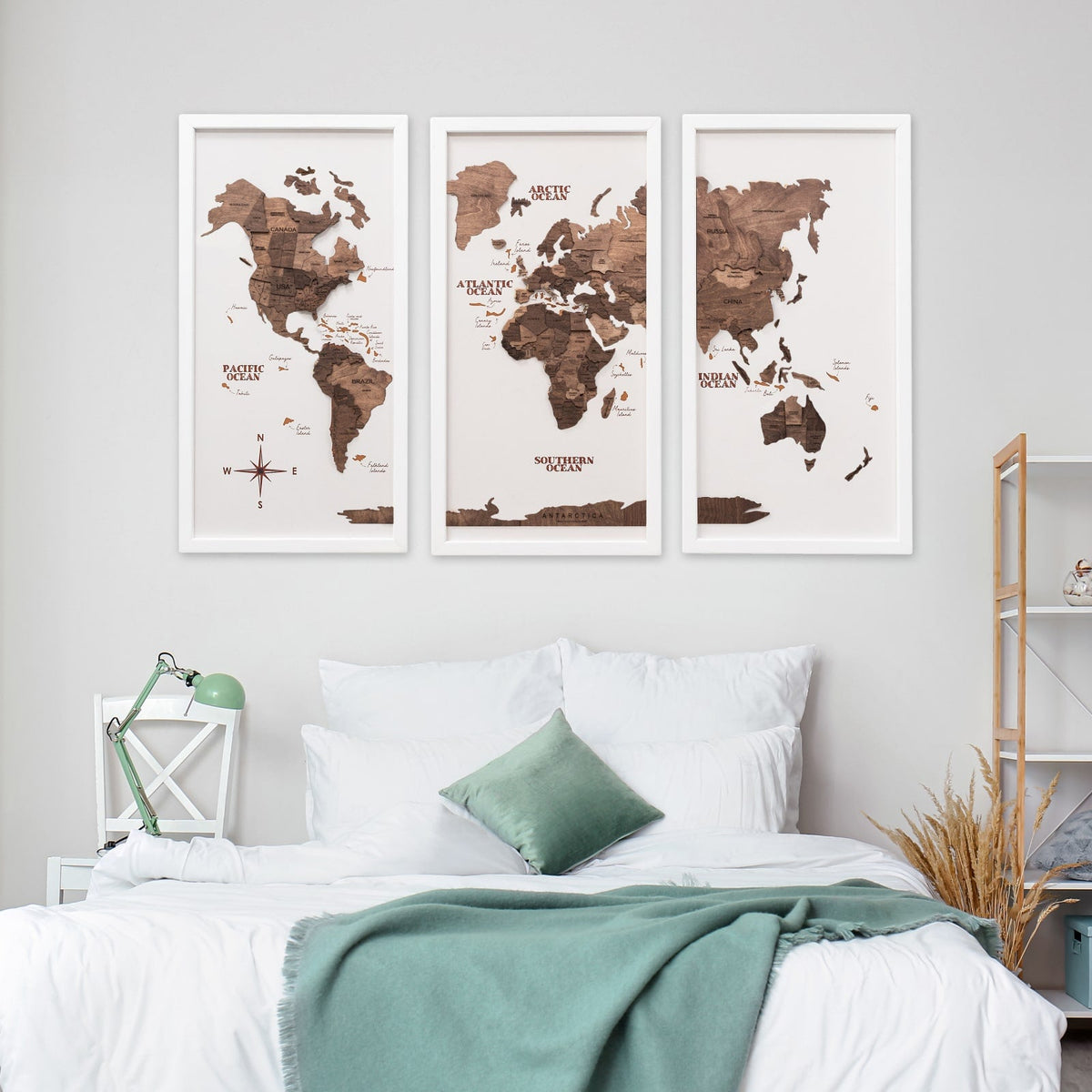 Triptych Wooden World Map (Dark Walnut), photo 10 of 12
