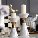GobekUsa Golden Metal & White Volakos Marble Wedding Candlesticks