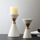 GobekUsa Golden Metal & White Volakos Marble Wedding Candlesticks