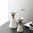 GobekUsa Golden Metal & White Volakos Marble Wedding Candlesticks