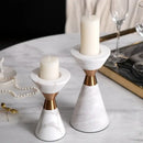 GobekUsa Golden Metal & White Volakos Marble Wedding Candlesticks