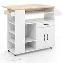 Rolling Kitchen Island Cart with Power Outlet for Dining Room-White and Natural by LJGDeals