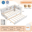 Twin Size Daybed Platform Bed Frame with Trundle and Bedside Shelves-White by LJGDeals