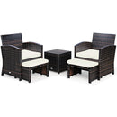 5 Pieces Patio Rattan Furniture Set with Ottoman and Tempered Glass Coffee Table-Gray by LJGDeals