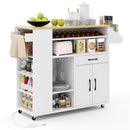 Rolling Kitchen Island Cart with Power Outlet for Dining Room-White and Natural by LJGDeals