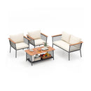 4 Piece Patio Rattan Furniture Set with 2-Tier Coffee Table-White by LJGDeals