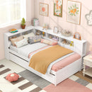 Twin Size Daybed Platform Bed Frame with Trundle and Bedside Shelves-White by LJGDeals