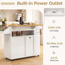 Rolling Kitchen Island Cart with Power Outlet for Dining Room-White and Natural by LJGDeals