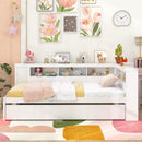Twin Size Daybed Platform Bed Frame with Trundle and Bedside Shelves-White by LJGDeals
