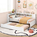 Twin Size Daybed Platform Bed Frame with Trundle and Bedside Shelves-White by LJGDeals