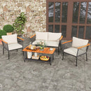 4 Piece Patio Rattan Furniture Set with 2-Tier Coffee Table-White by LJGDeals