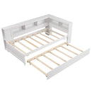 Twin Size Daybed Platform Bed Frame with Trundle and Bedside Shelves-White by LJGDeals