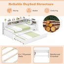 Twin Size Daybed Platform Bed Frame with Trundle and Bedside Shelves-White by LJGDeals
