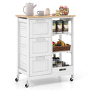 Kitchen Island Cart on Wheels with Rubber Wood Top and 3 Drawersand Removable Tray