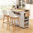 Rolling Kitchen Island Cart with Power Outlet for Dining Room-White and Natural by LJGDeals