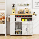 Rolling Kitchen Island Cart with Power Outlet for Dining Room-White and Natural by LJGDeals