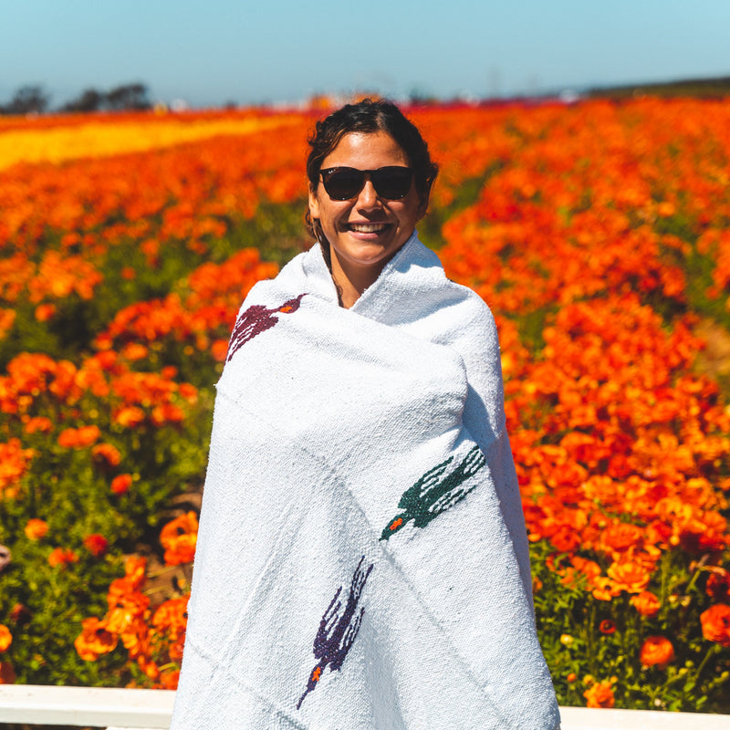 Namaste White Baja Thunderbird Yoga Blanket