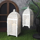 Set of 2-16.5''&12'' High Metal Lantern-White with Gold Brush by JHY DESIGN