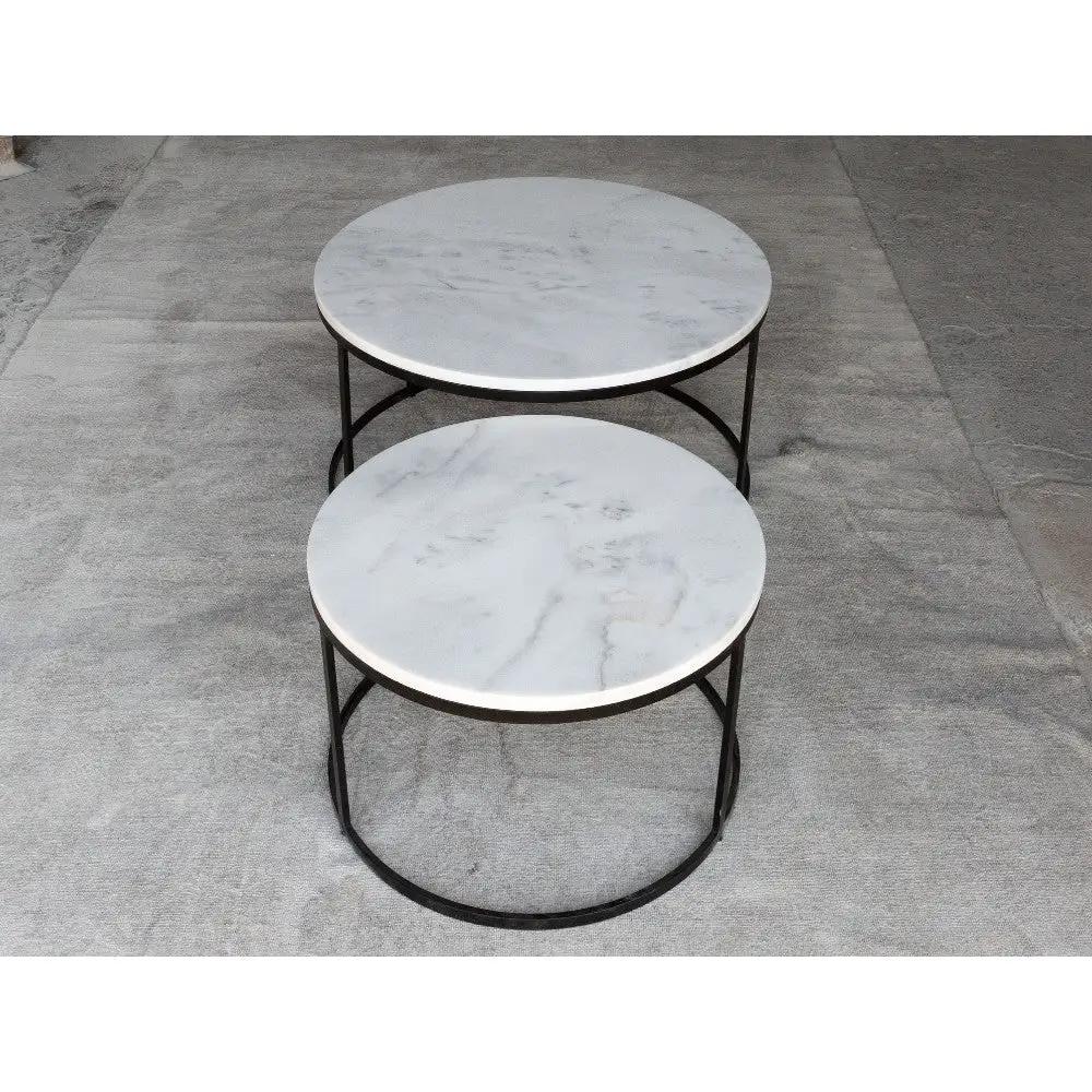 Carrara White Marble Round Nesting Coffee Table Set of 2 Polished, photo 6 of 13