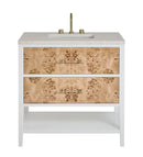 James Martin Olena 36" Single Bathroom Vanity, Polished White and Light Mappa Burl