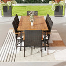 Wicker Patio Furniture Set of 8 Armchairs with Soft Cushions and Acacia Wood Square Table by DirectDeals