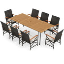 Wicker Patio Furniture Set of 8 Armchairs with Soft Cushions and Acacia Wood Square Table by LJGDeals