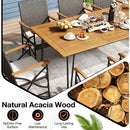 Wicker Patio Furniture Set of 8 Armchairs with Soft Cushions and Acacia Wood Square Table by LJGDeals